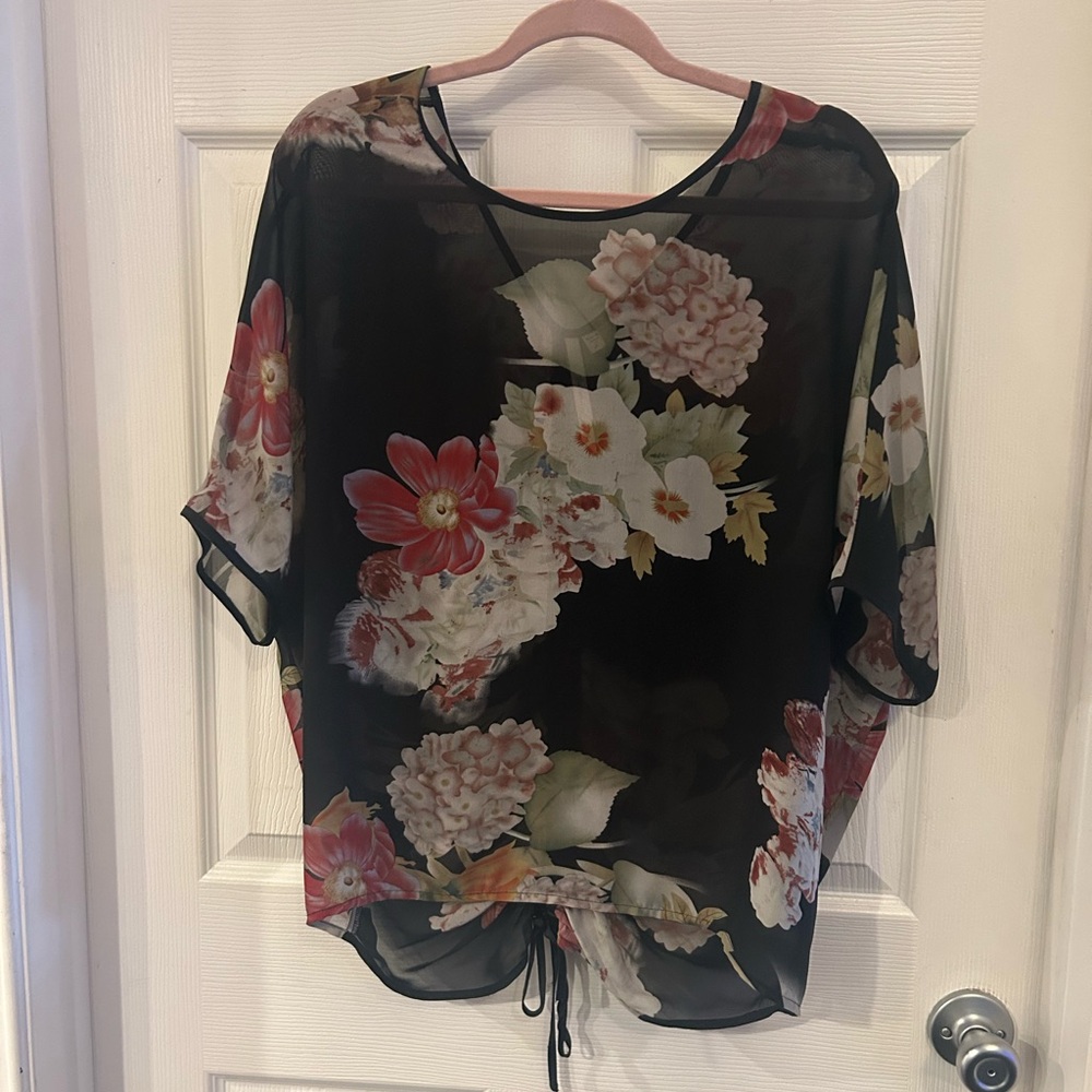 Bellatrix (Nordstrom) Black Sheer Top with Floral Design